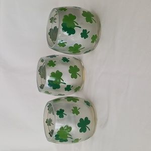 St Patrick's Day Shamrock print tealight holders, sold as set of 3